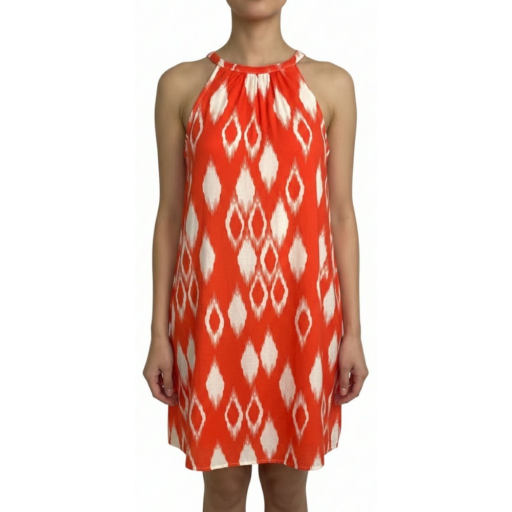 THML‎ Anthropologie Womens Orange white Sleeveless  A-line Dress Sz Small halter